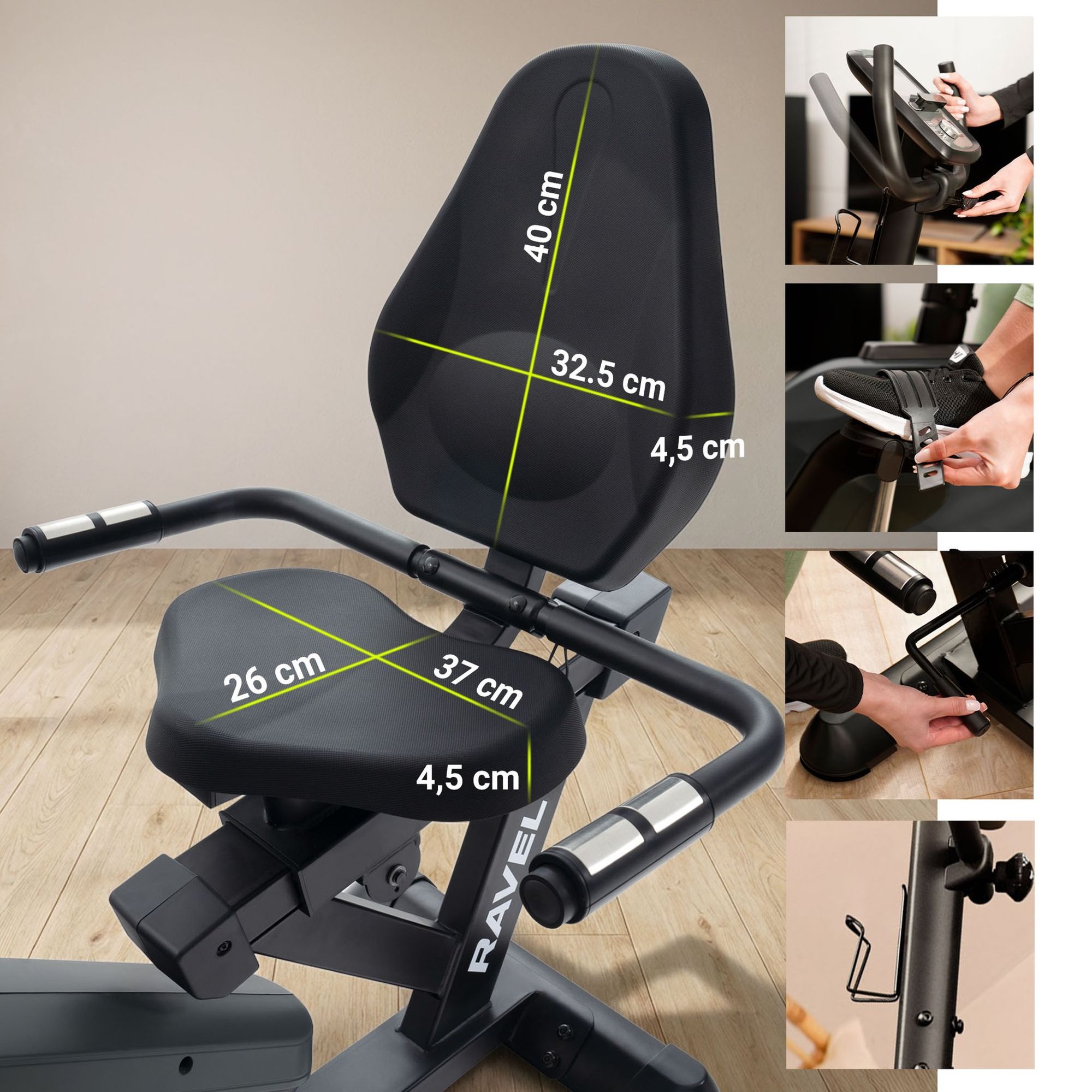 Vélo semi-allongé HS-120L Ravel avec siège ergonomique, pédales antidérapantes