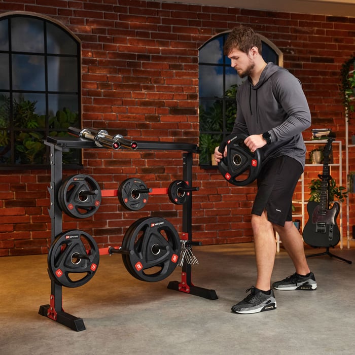 Rack de rangement de musculation avec tiges pour disques