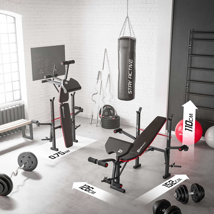 Banc de musculation pliable avec papillon, pupitre à biceps et presse à jambes