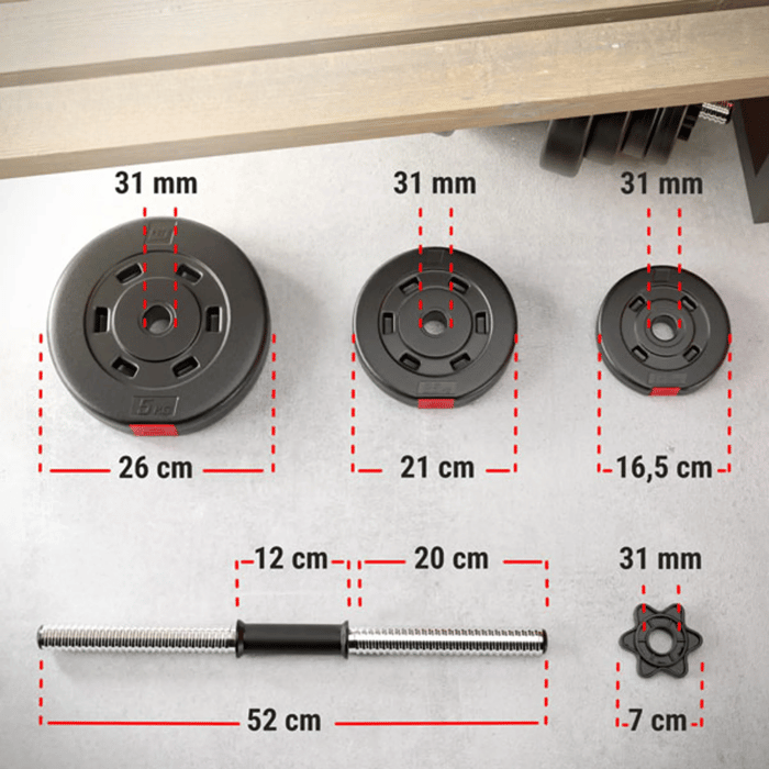 Set haltères 2 x 20 kg Hop-Sport avec barres moletées et fermetures étoile pour entraînement home gym