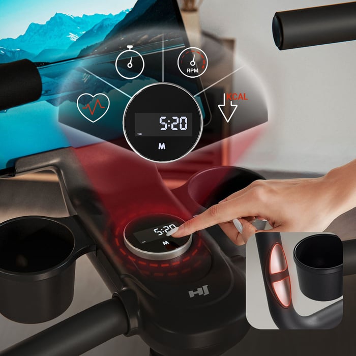 Console du stepper Piker avec fonction SCAN et capteurs de pouls.