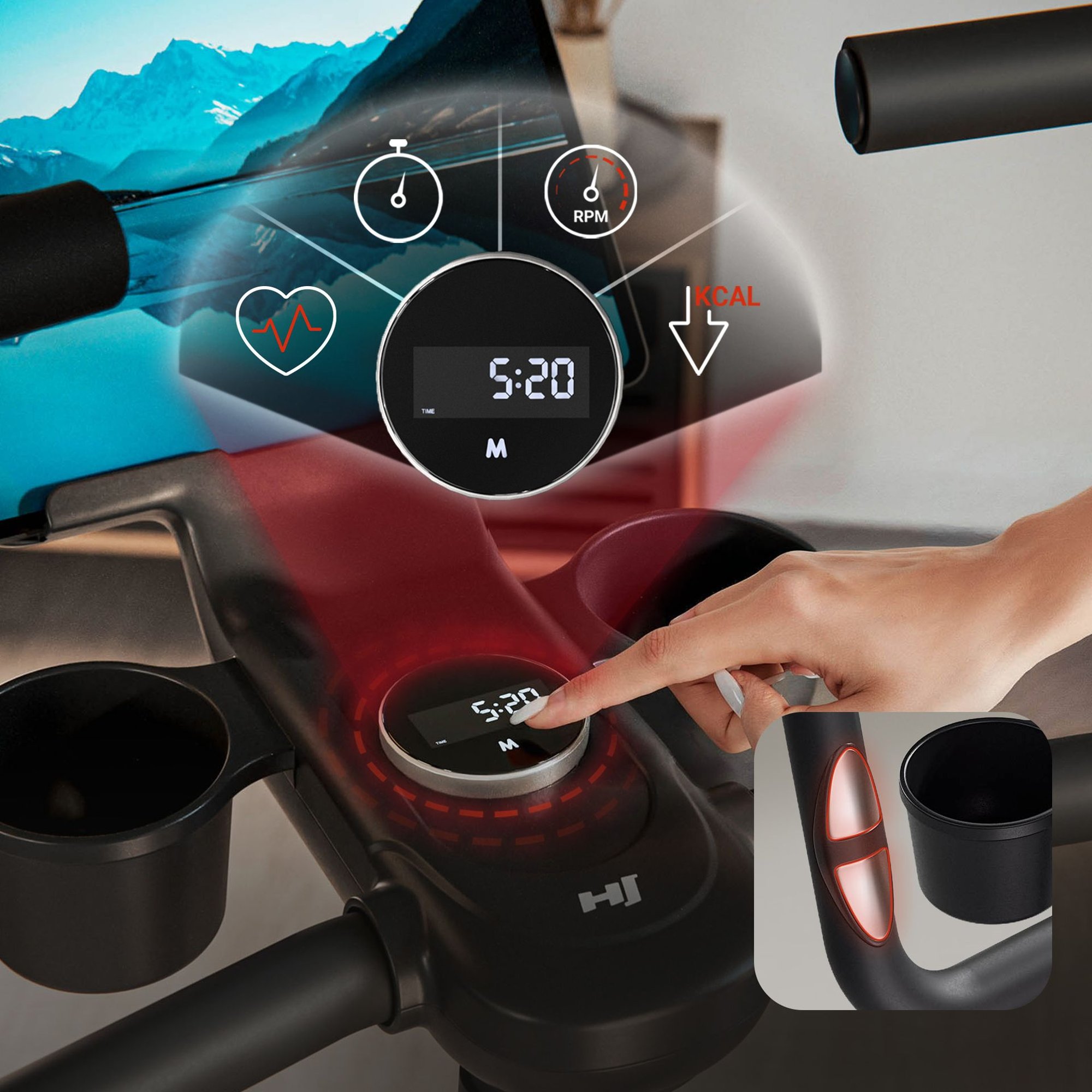 Console du stepper Piker avec fonction SCAN et capteurs de pouls.