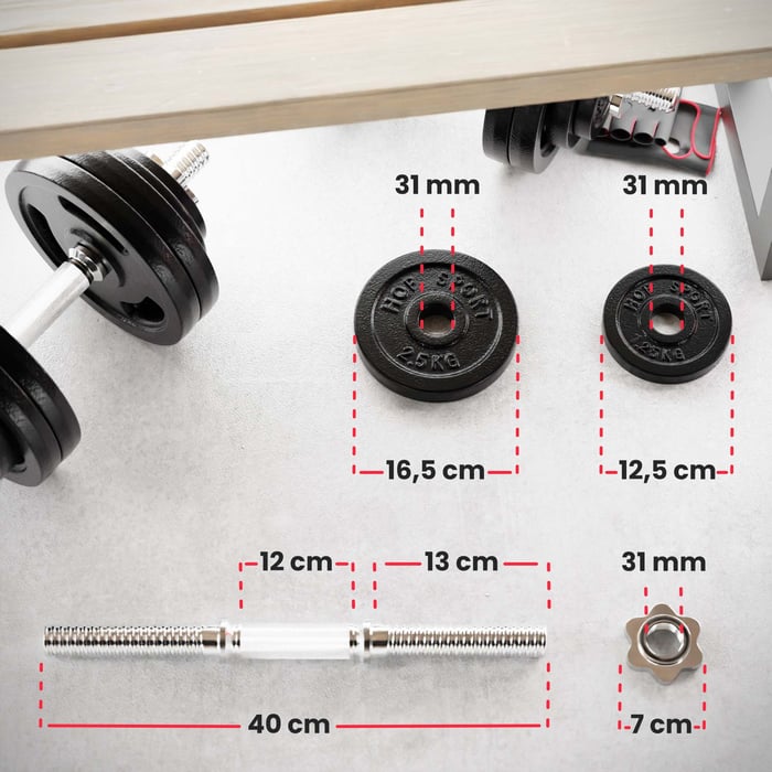 Kit haltères fonte 20 kg avec barres acier chromé et disques ronds robustes