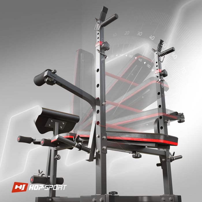 Banc de muscu HS-1065 avec dossier et assise en plastique rembourrés.