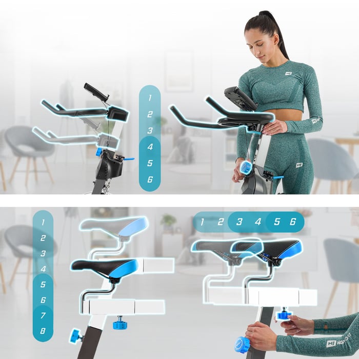 Vélo d’appartement HS-045IC Bravo réglable, guidon ajustable sur 6 niveaux et selle réglable