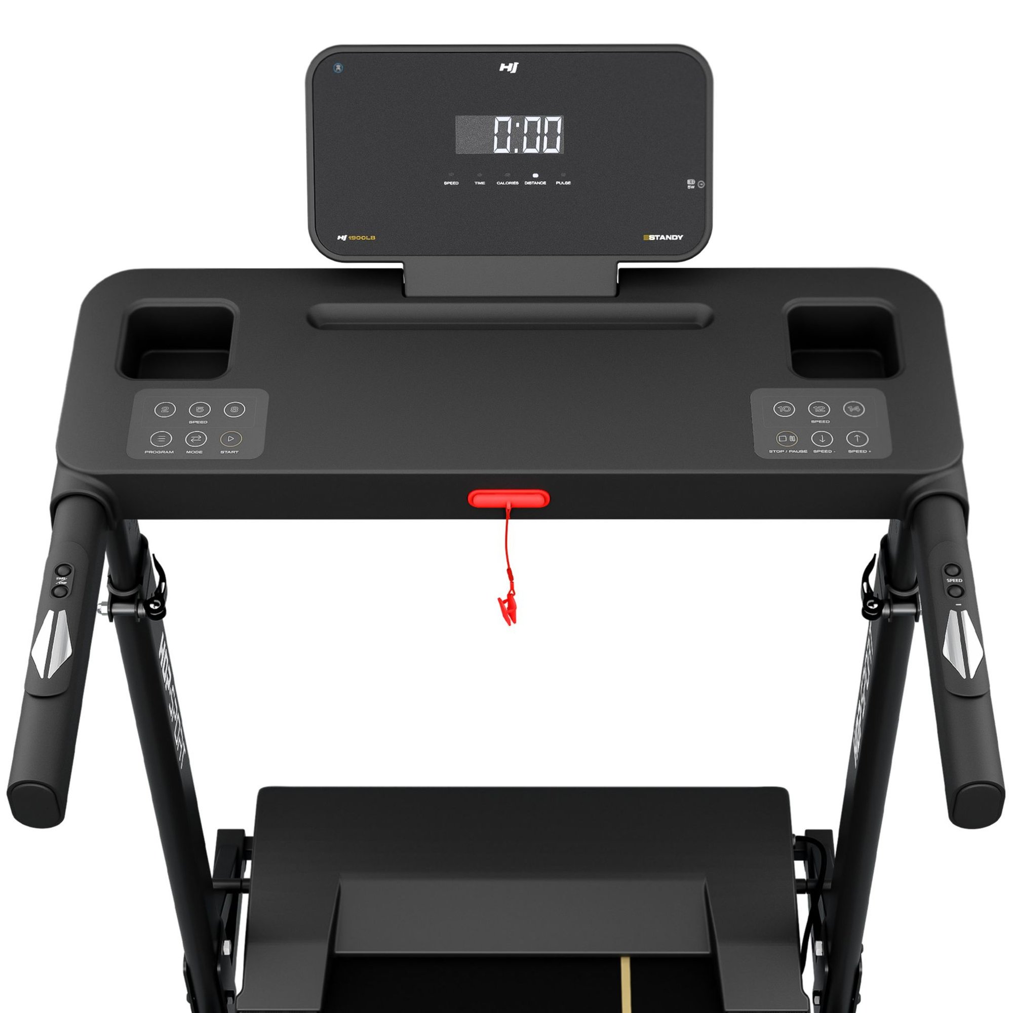 Panneau de commande comme bureau pour ordinateur portable sur le tapis roulant.