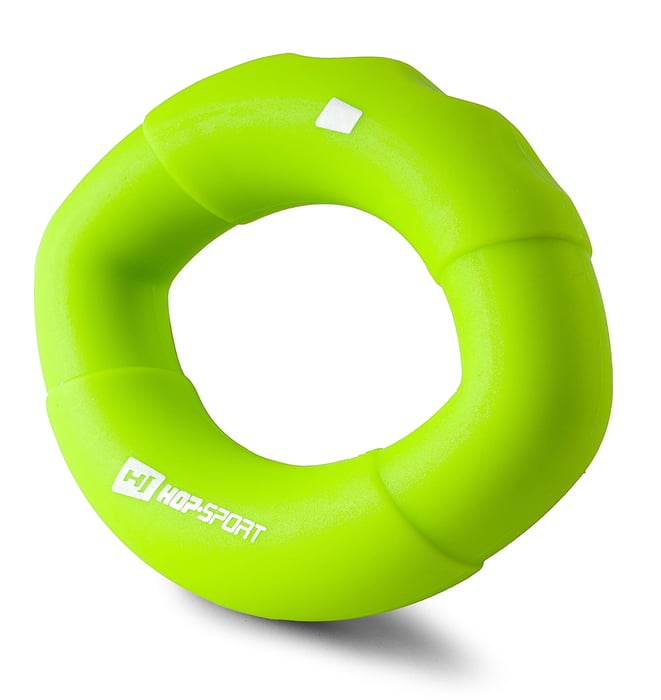 Exerciceur de main ovale en silicone vert.