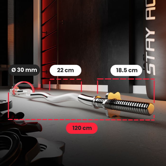 Barre super curl chromée avec moletage antidérapant et bagues de serrage.