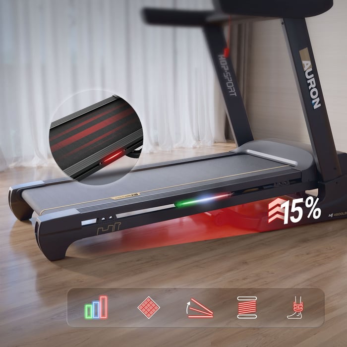 Structure robuste du tapis de course HS-4600LB supportant 120 kg avec inclinaison réglable.