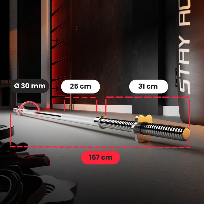 Barre de musculation en acier massif chromé avec charge maximale 150 kg