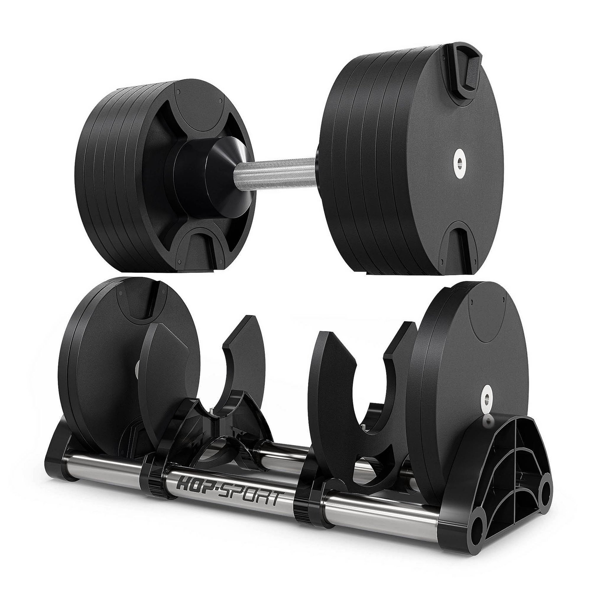 Haltère compacte avec support de rangement design pour optimisation d'espace home gym.