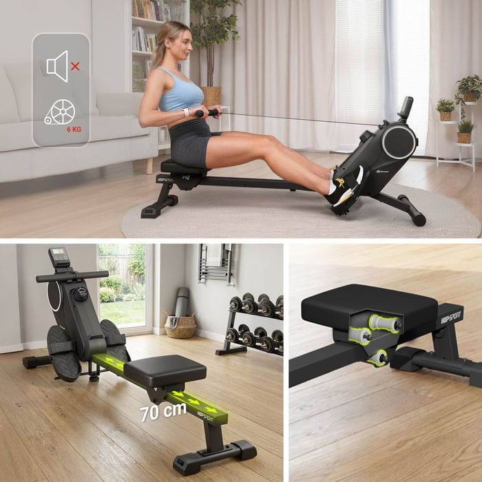 Siège ergonomique et pédales antidérapantes avec sangles réglables du rameur Creek.